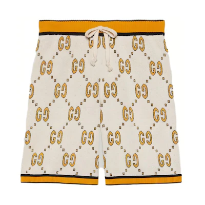 Gucci SS23 Yellow Logo Print Diamond Pattern Drawstring Shorts 740573-XKC6D-9202