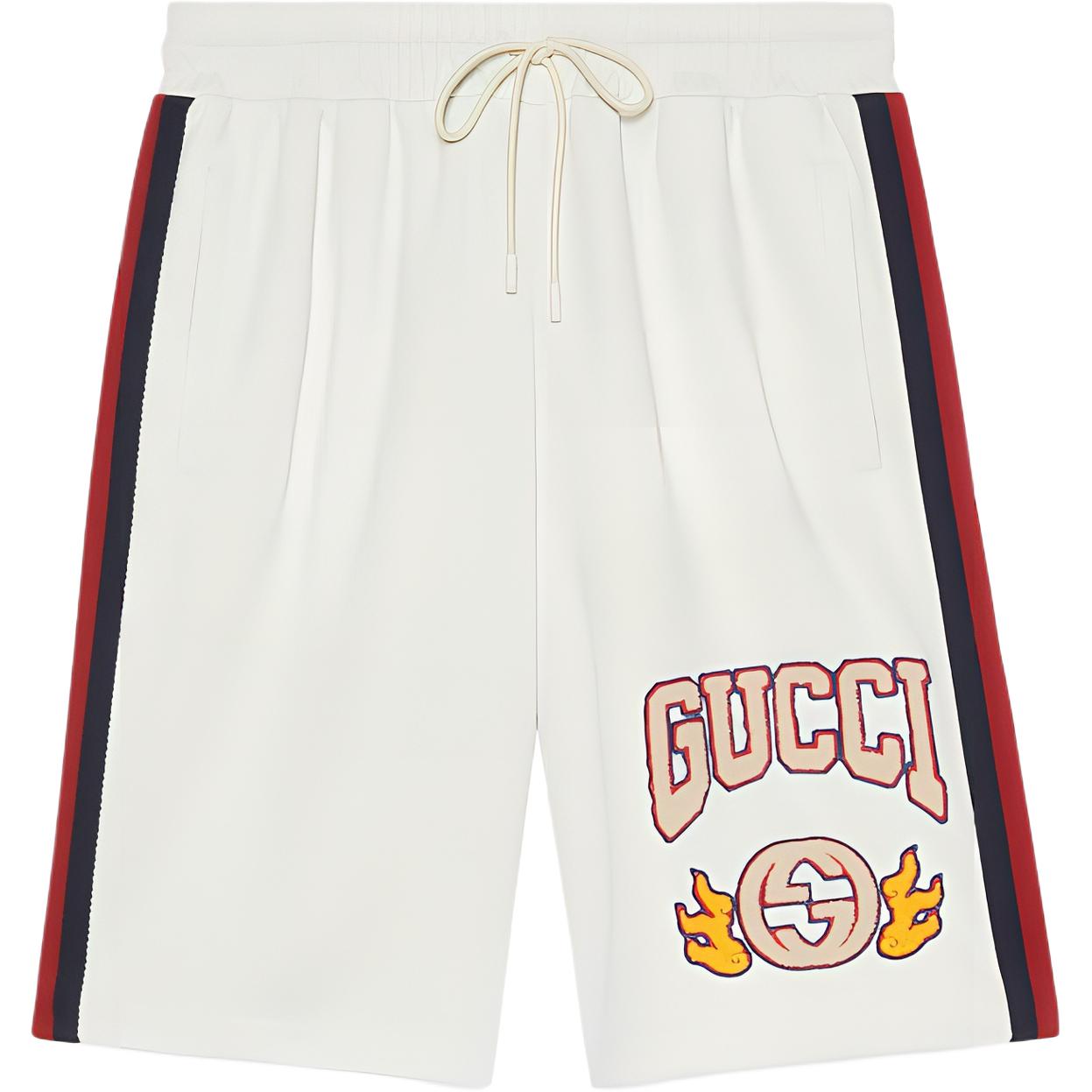GUCCI SS24  Beige Straight-Cut Shorts with Logo Patch Design. 770910-XJGBW-9782