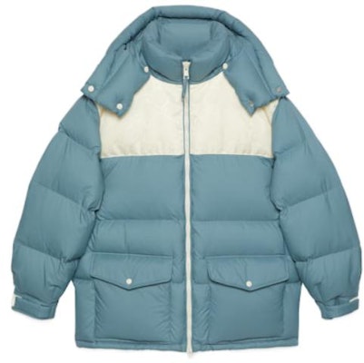 GUCCI SS24 藍色標誌拼接連帽羽絨外套。 762558-Z8BNG-1121 Buy GUCCI SS24 藍色標誌拼接連帽羽絨外套。 762558-Z8BNG-1121