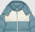 Shop GUCCI SS24 藍色標誌拼接連帽羽絨外套。 762558-Z8BNG-1121