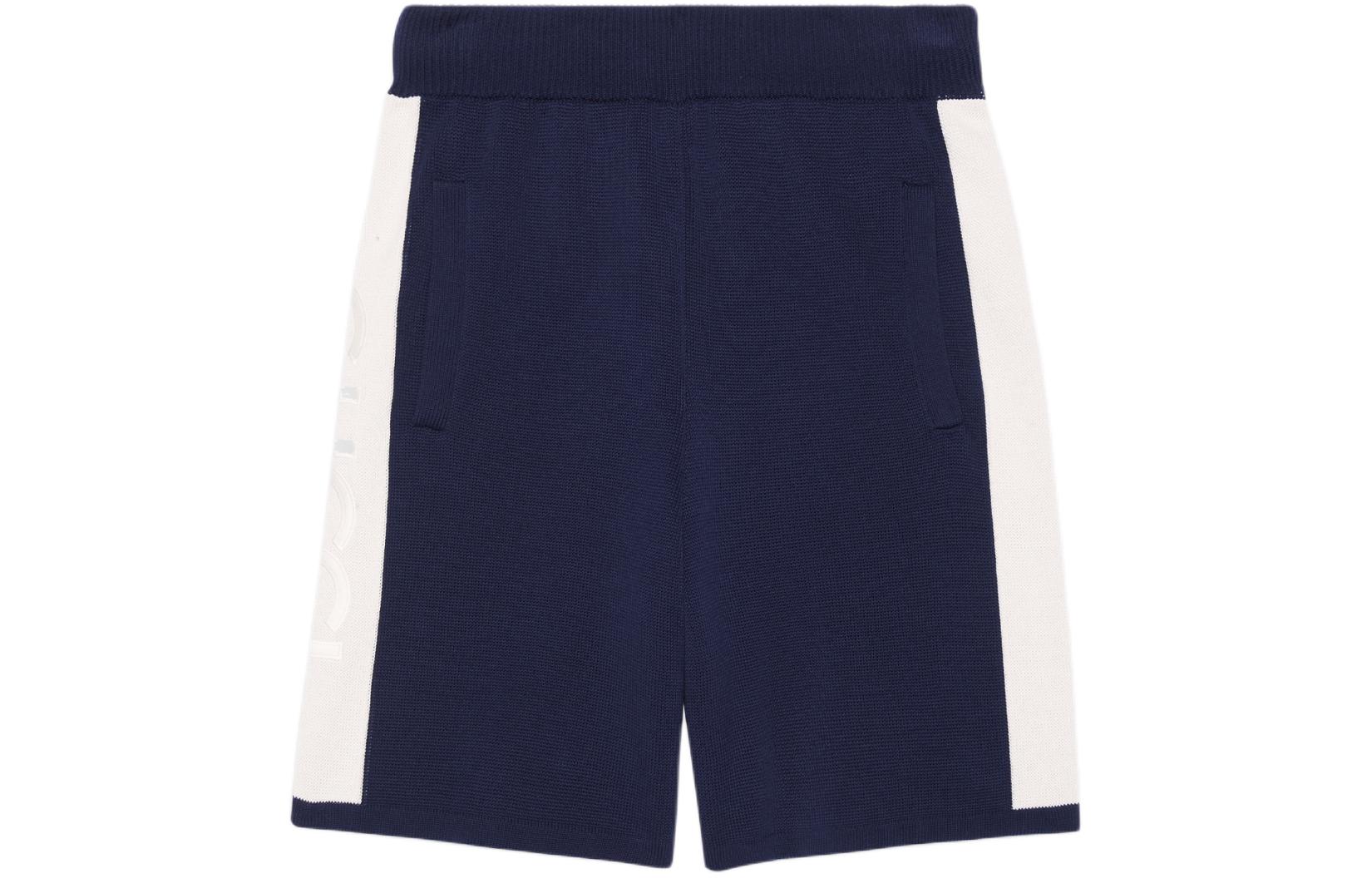 Order GUCCI SS24 Celana Pendek Biru Mid-Waist Straight-Leg dengan Logo Bordir. 770782-XKDOM-4492