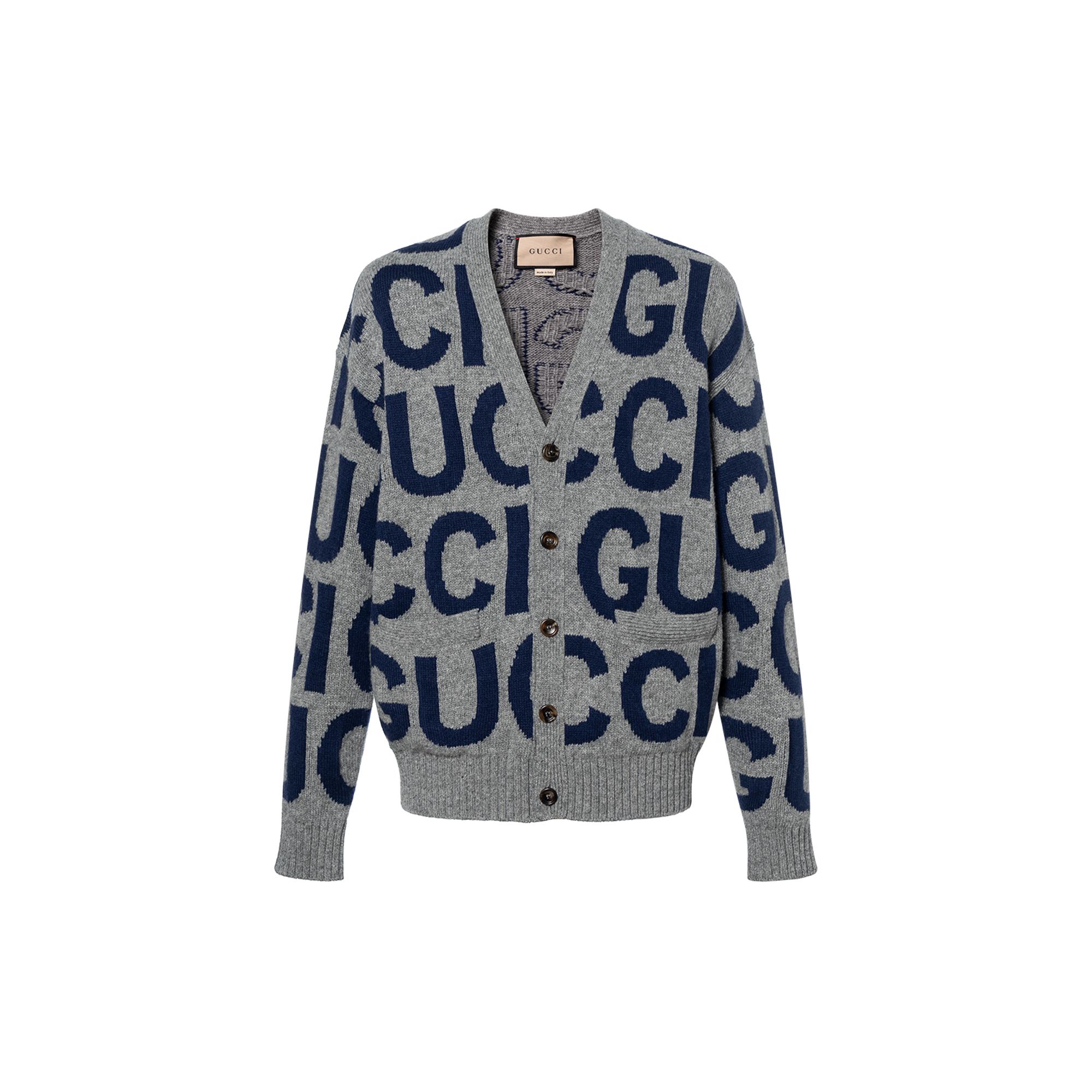 GUCCI SS24  Grey Knitted Letter Pattern Long Sleeve Sweater. 771707-XKDLV-1140