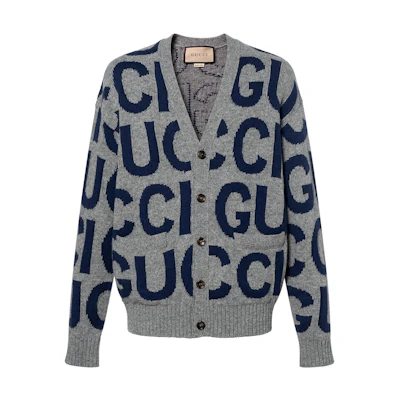 GUCCI SS24 Grey Knitted Letter Pattern Long Sleeve Sweater. 771707-XKDLV-1140