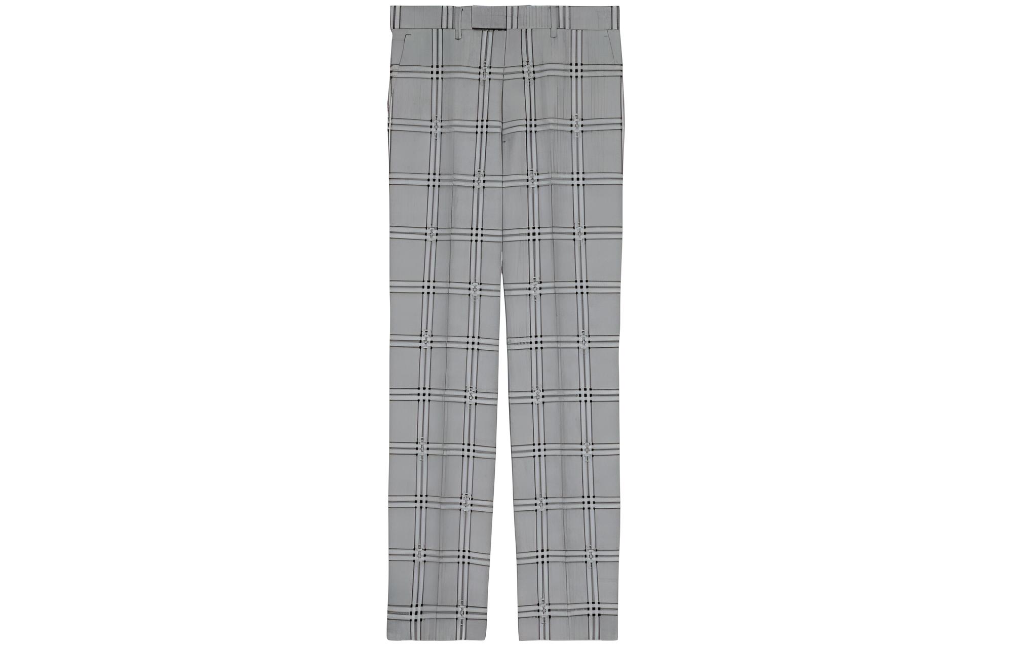 GUCCI SS24  Grey Mid-Rise Straight-Leg Checkered Horsebit Trousers 680704-ZAOPD-1016