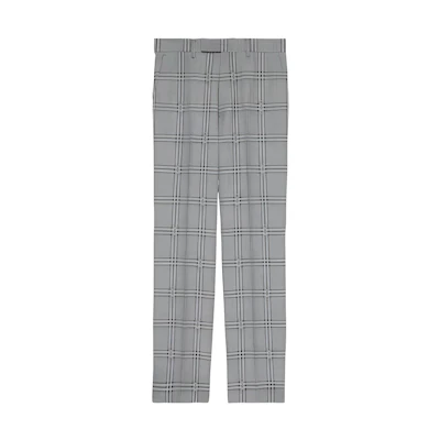 GUCCI SS24 Grey Mid-Rise Straight-Leg Checkered Horsebit Trousers 680704-ZAOPD-1016