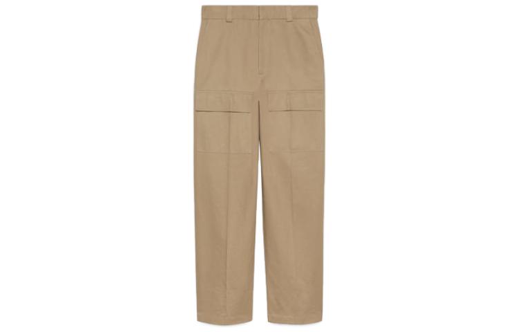 GUCCI SS24  Khaki Straight-Leg Casual Pants with Logo Embroidery. 762309-ZAPRO-9569