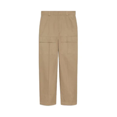 GUCCI SS24 Khaki Straight-Leg Casual Pants with Logo Embroidery. 762309-ZAPRO-9569