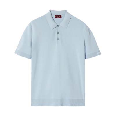 GUCCI SS24 Light Blue Solid Color Button-Up Short Sleeve Polo Shirt. 784644-XKD2A-4421