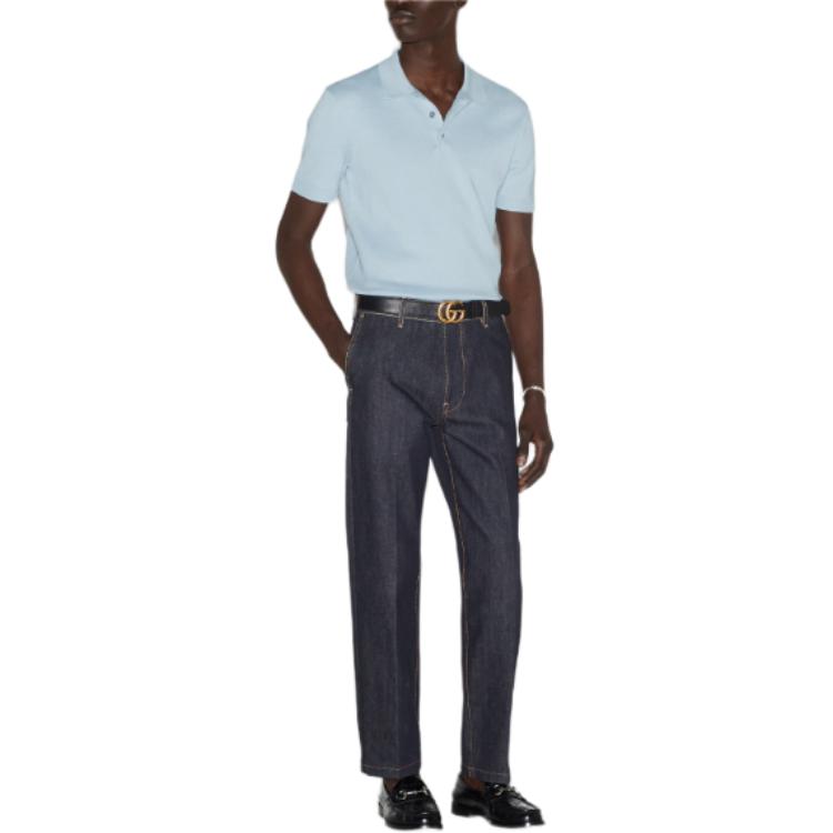 GUCCI SS24  Light Blue Solid Color Button-Up Short Sleeve Polo Shirt. 784644-XKD2A-4421 圖 5