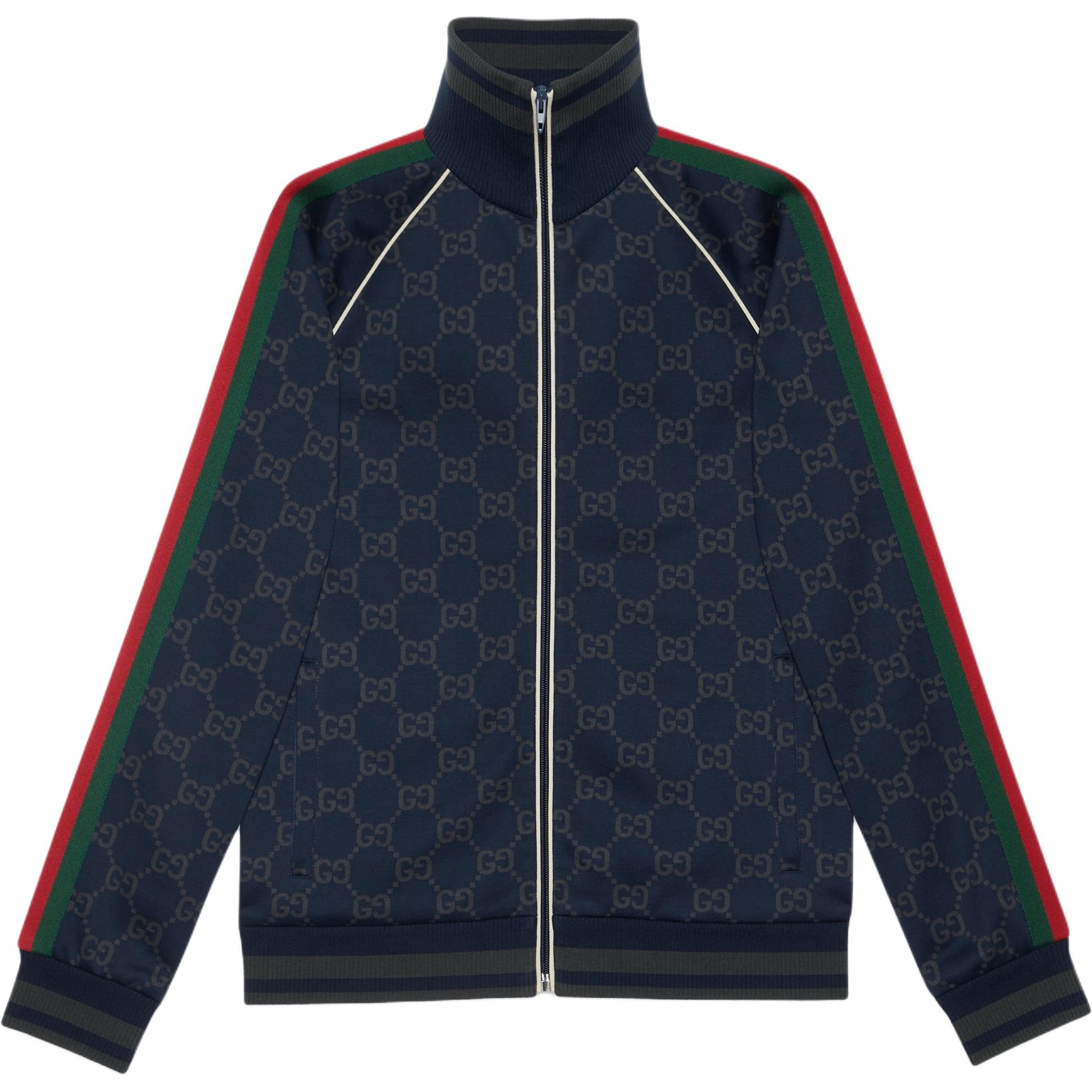 GUCCI SS24  Navy Logo Print Long-Sleeve Jacket with Side Stripes. 695955-XJF41-4544