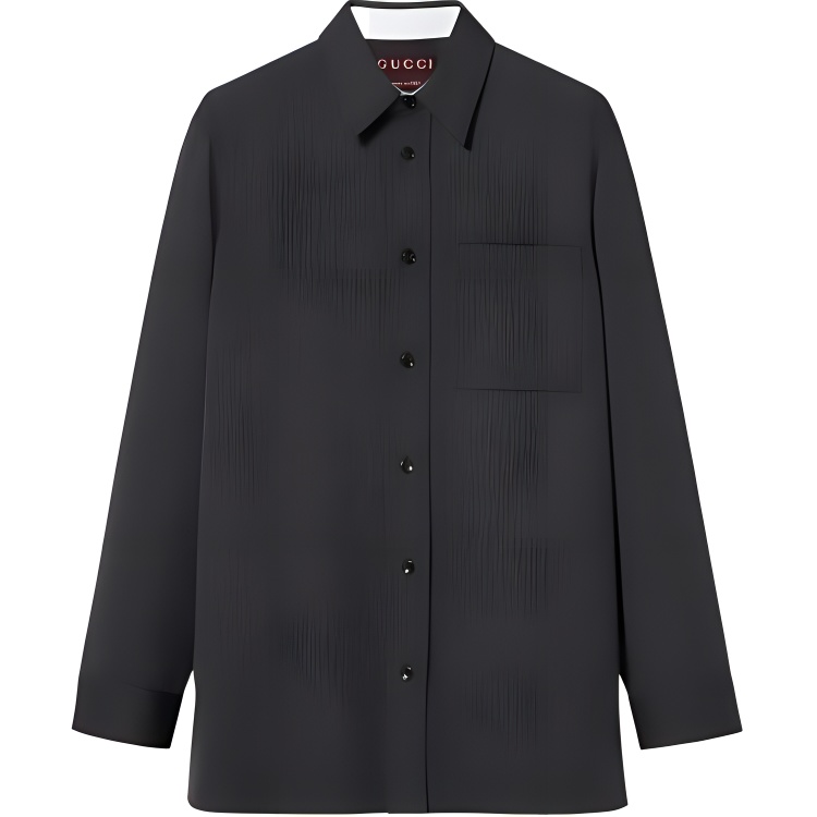 GUCCI SS24  Solid Color Long Sleeve Shirt Grey Blue with Chest Pocket 794866-ZAQ1F-1089