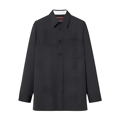 GUCCI SS24 Solid Color Long Sleeve Shirt Grey Blue with Chest Pocket 794866-ZAQ1F-1089