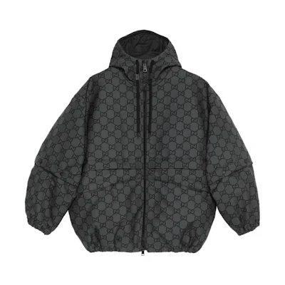 Gucci SS24 Black Jacket with Detachable Hood and All-Over Geometric Print 770275-Z8BNW-1071