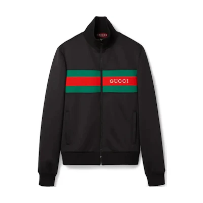 Gucci SS24 Black Logo Stripe Zip-Up Jacket 787872-XJGRU-1000