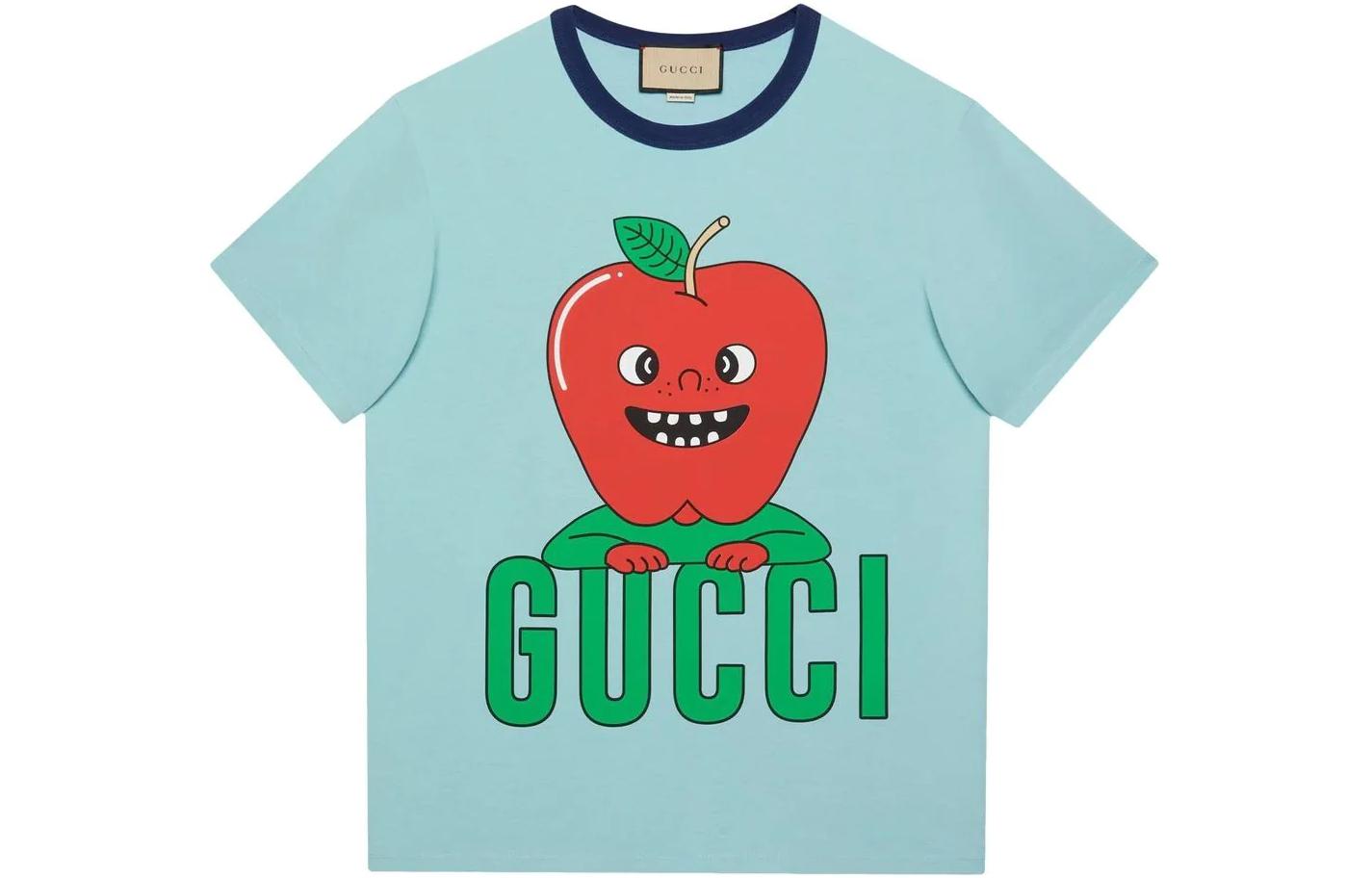 Gucci SS24 Blue Apple Logo Print Short Sleeve T-Shirt 703439-XJEI2-4673