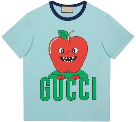 Gucci SS24 Blue Apple Logo Print Short Sleeve T-Shirt 703439-XJEI2-4673 Buy Gucci SS24 Blue Apple Logo Print Short Sleeve T-Shirt 703439-XJEI2-4673