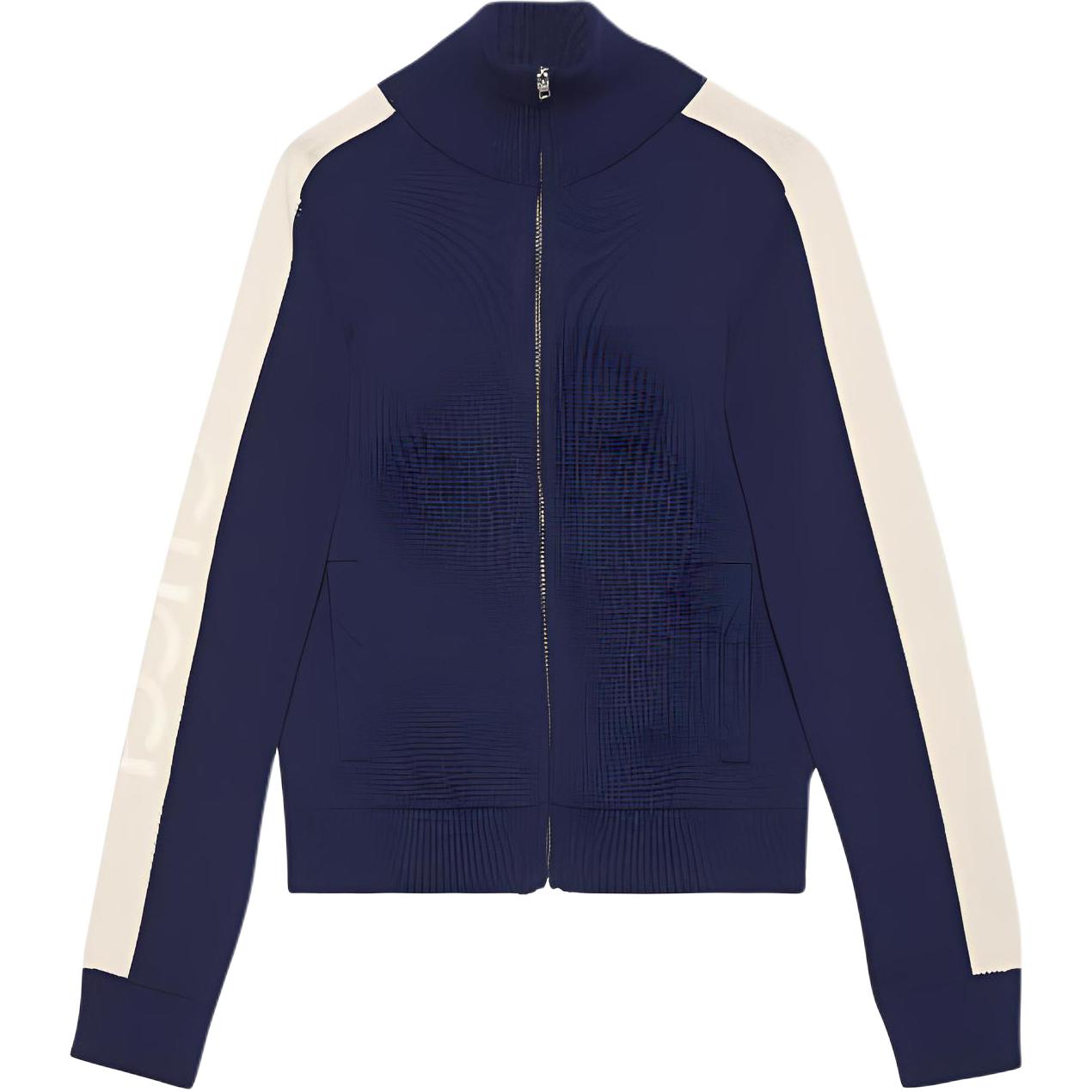 Gucci SS24 Blue Colorblock Zip-Up Ribbed High-Neck Jacket 763381-XKDOM-4492