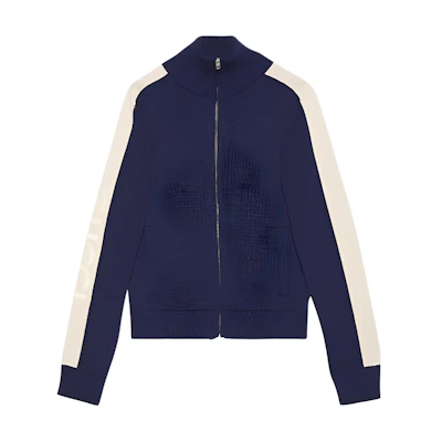 Gucci SS24 Blue Colorblock Zip-Up Ribbed High-Neck Jacket 763381-XKDOM-4492