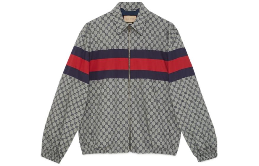 Gucci SS24 Blue GG Monogram Striped Notch-Lapel Jacket 770373-ZAPEV-4701