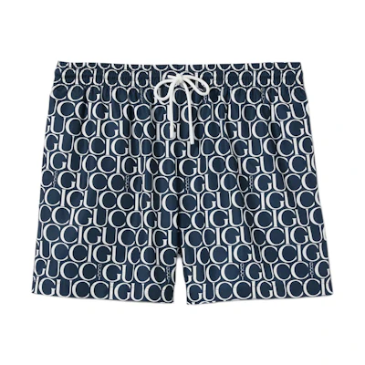 Gucci SS24 Blue Logo Print Swim Shorts 787899-XHAI5-4735
