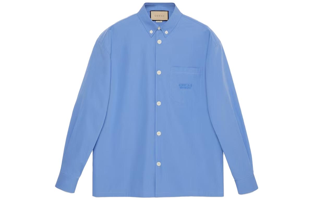 Gucci SS24 Blue Long Sleeve Shirt with Logo Embroidery for Men 770291-ZAPC5-4544