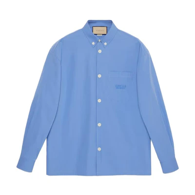 Gucci SS24 Blue Long Sleeve Shirt with Logo Embroidery for Men 770291-ZAPC5-4544