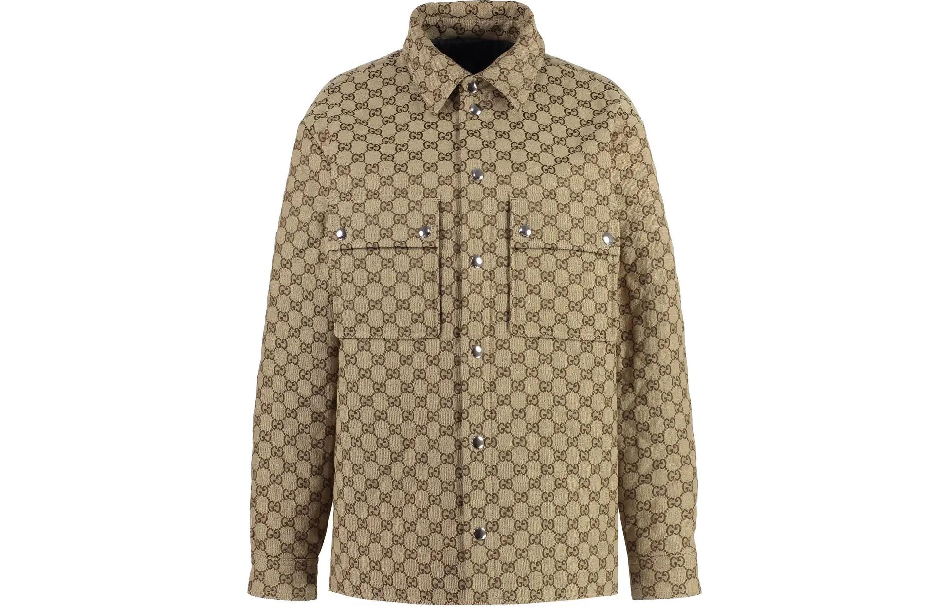 Buy 古馳 SS24 棕色印花長袖鈕扣外套 男款 762162-ZAPKE-2190