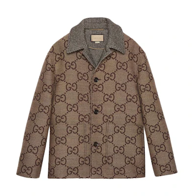 Gucci SS24 Brown Logo Print Long Sleeve Button-Up Jacket for Men 770760-ZAOEH-2118