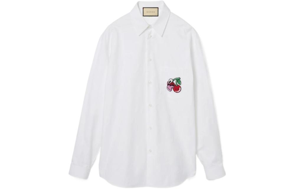 Gucci SS24 Cherry Letter Embroidered White Long Sleeve Shirt 782498-ZAQH1-9692
