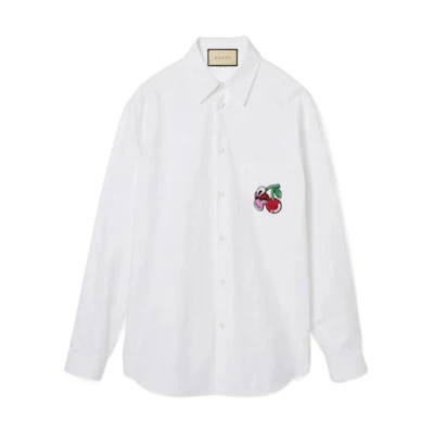 Gucci SS24 Cherry Letter Embroidered White Long Sleeve Shirt 782498-ZAQH1-9692
