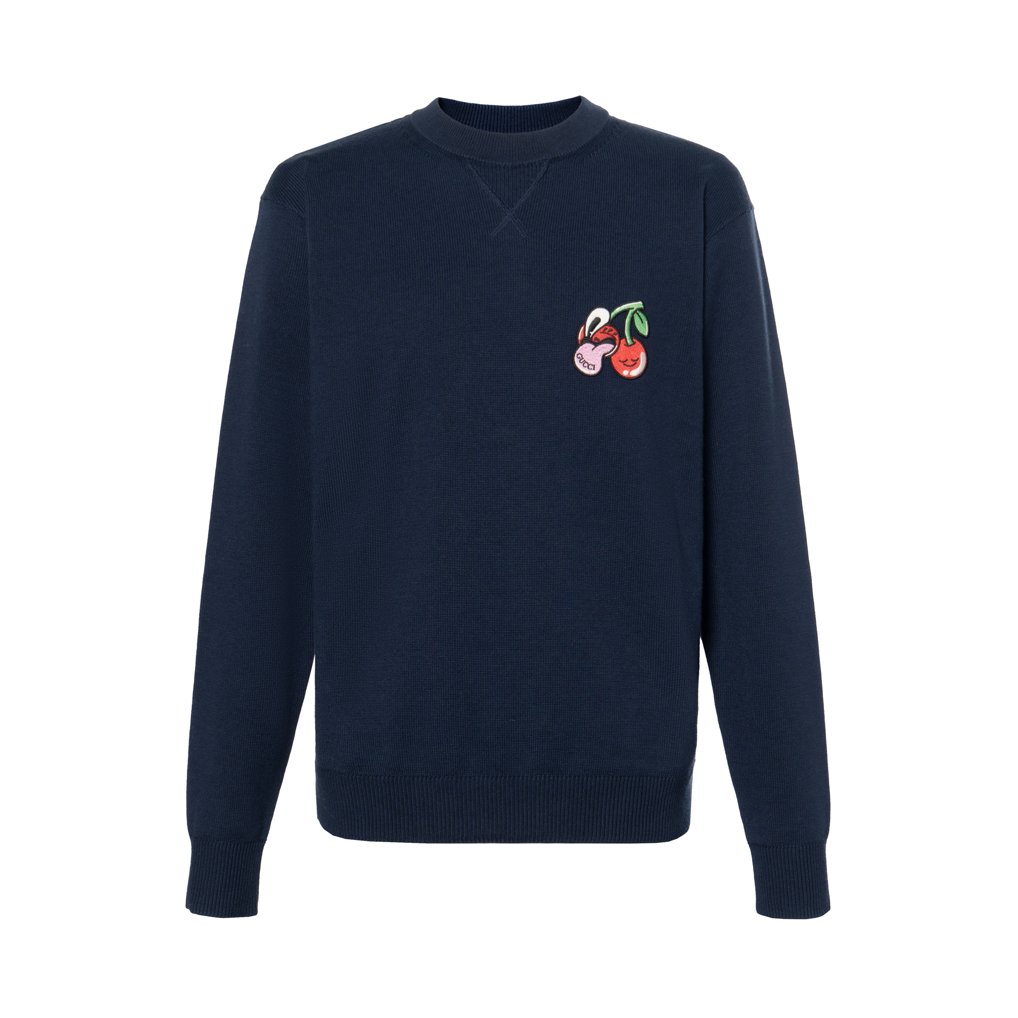Gucci SS24 Cherry Print Blue Crewneck Long Sleeve Sweater 781331-XKDZQ-4669