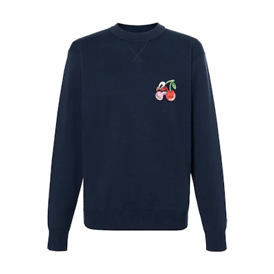 Gucci SS24 Cherry Print Blue Crewneck Long Sleeve Sweater 781331-XKDZQ-4669