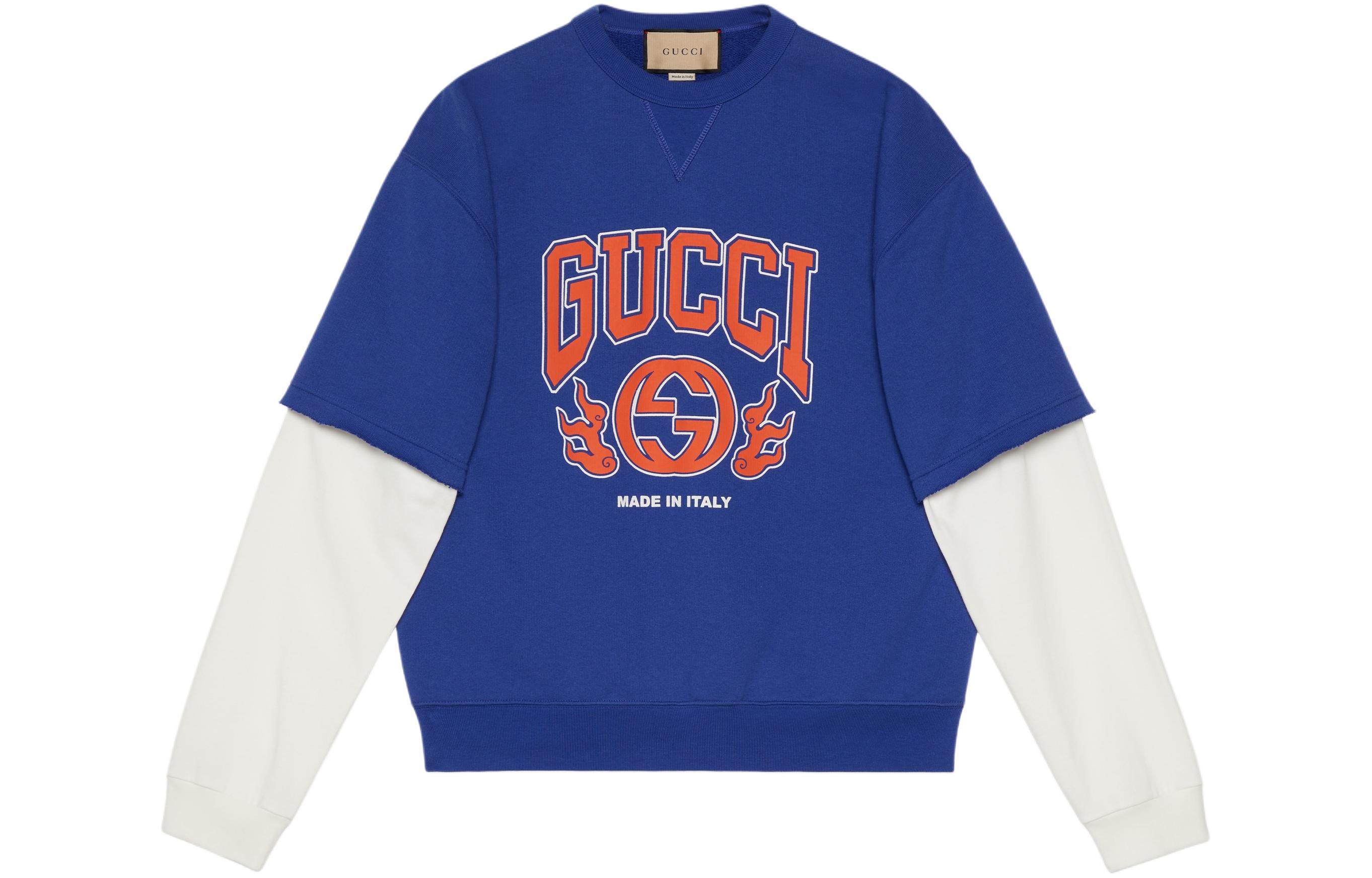 Gucci SS24 Chinese New Year Logo Patchwork Blue Long Sleeve Sweatshirt Men 770914-XJGCB-4410