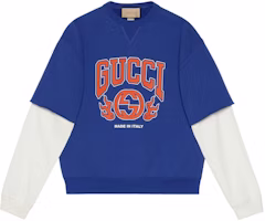 Gucci SS24 Chinese New Year Logo Patchwork Blue Long Sleeve Sweatshirt Men 770914-XJGCB-4410 Gucci SS24 Chinese New Year Logo Patchwork Blue Long Sleeve Sweatshirt Men 770914-XJGCB-4410