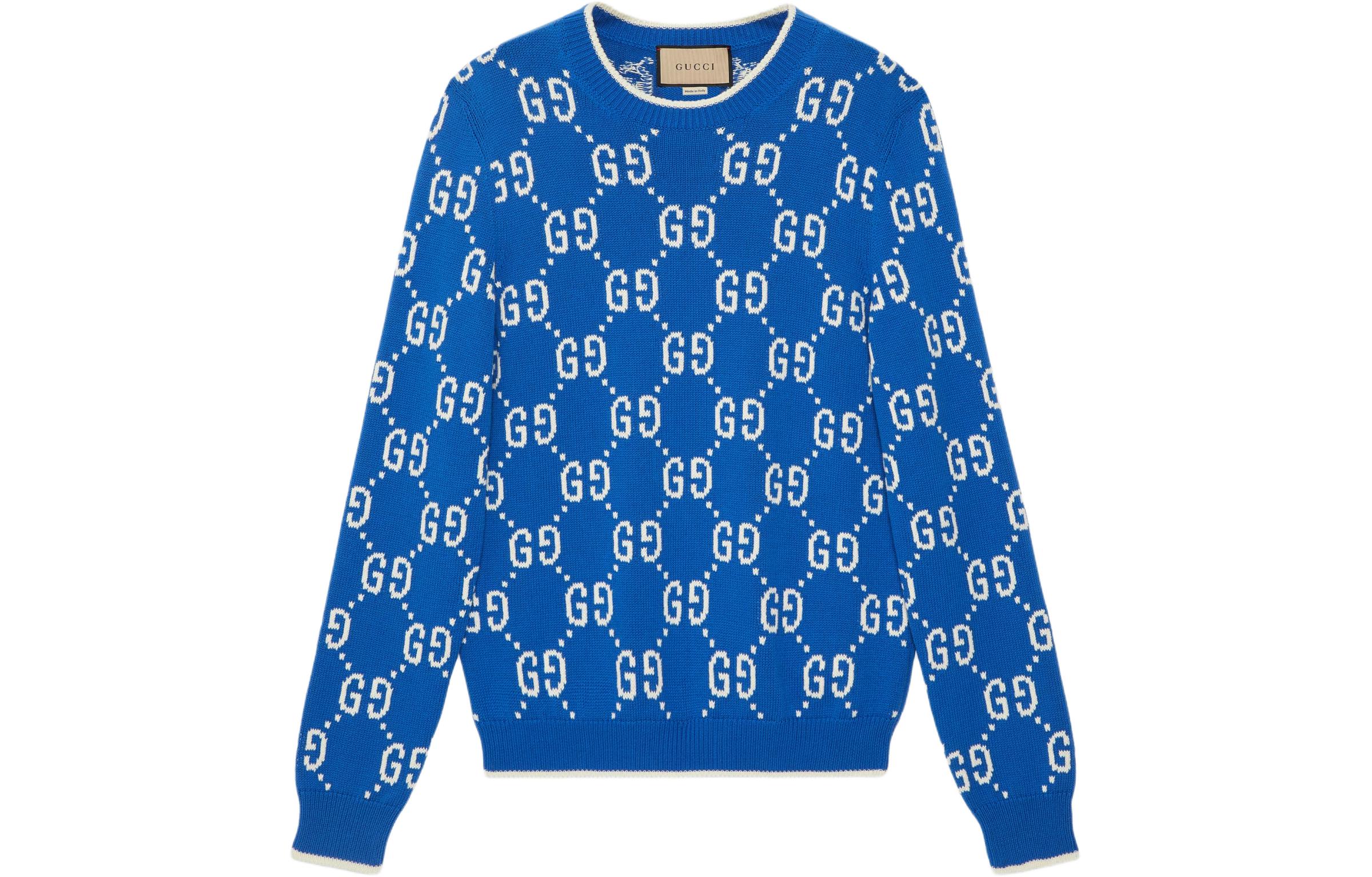 Gucci SS24 Cobalt Blue Logo Crewneck Knitted Sweater 694767-XKCDF-4559