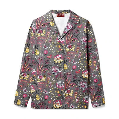Gucci SS24 Floral Print Button-Down Shirt Gray Pink 795200-ZAQ82-1084