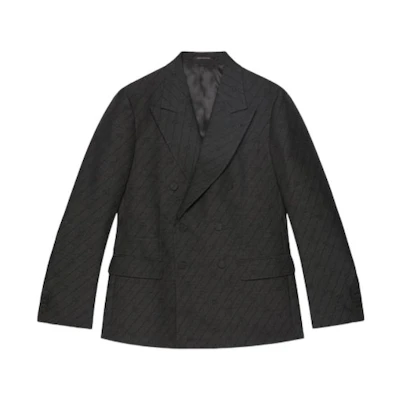 Gucci SS24 Interlocking G Wool Striped Formal Jacket Black 782748-ZAPYR-1016