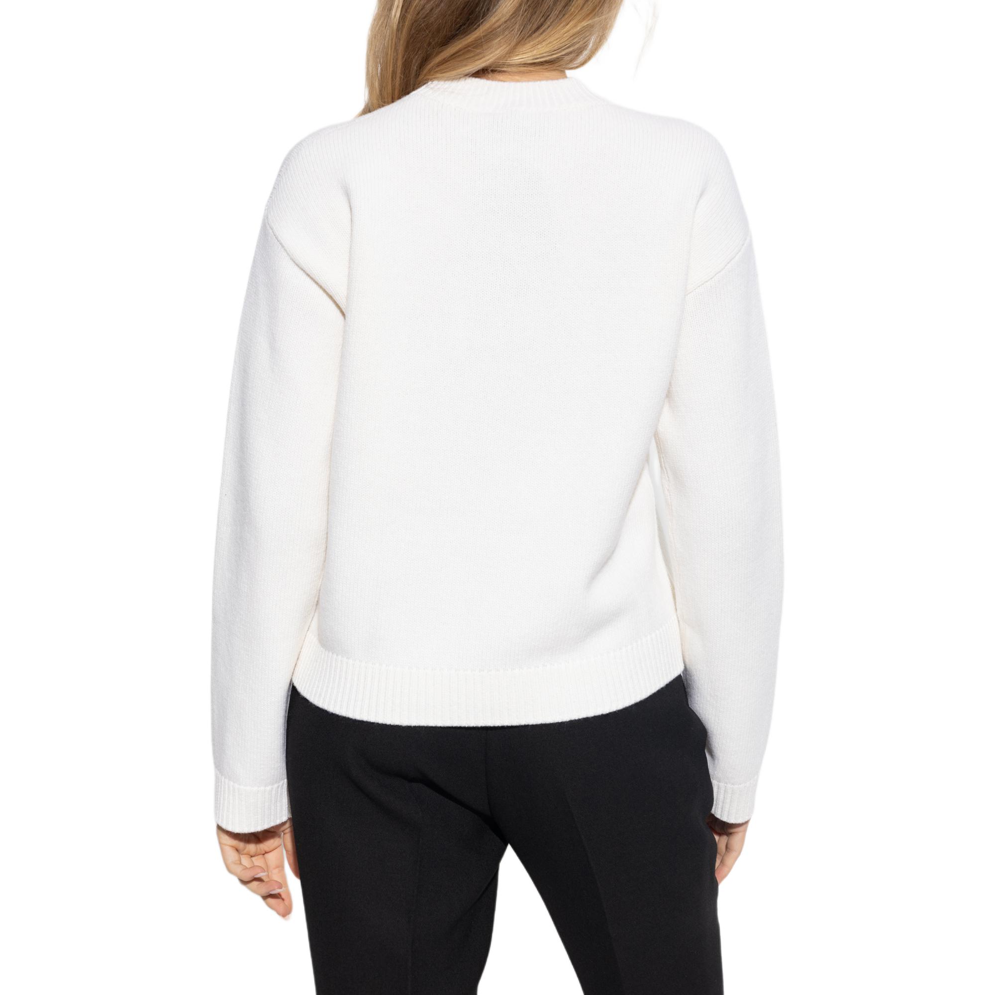 Shop GUCCI SS24 Ivory Letter Embroidered Crewneck Long Sleeve Sweater Women. 770072-XKEBC-9207