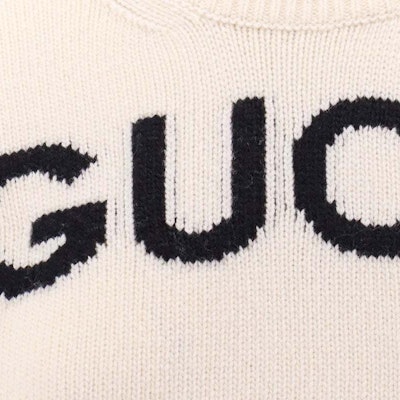 GUCCI SS24 Ivory Letter Embroidered Crewneck Long Sleeve Sweater Women. 770072-XKEBC-9207 1