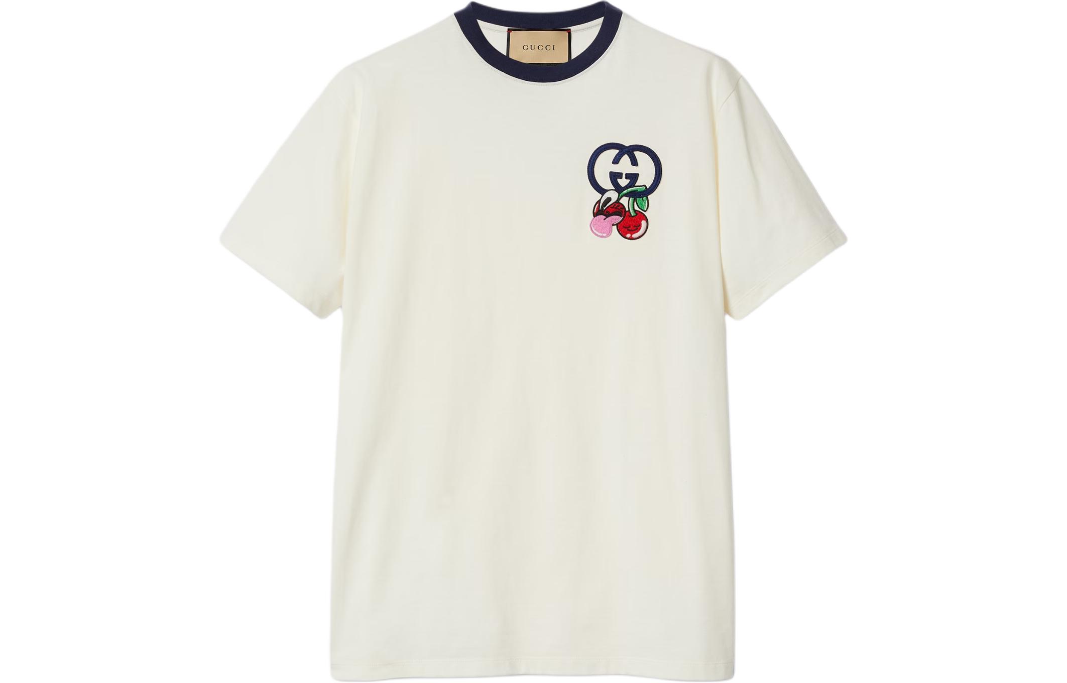Gucci SS24 Ivory Logo Cherry Print Crewneck T-Shirt 785345-XJGIK-9088