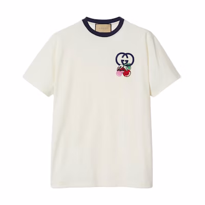 Gucci SS24 Ivory Logo Cherry Print Crewneck T-Shirt 785345-XJGIK-9088