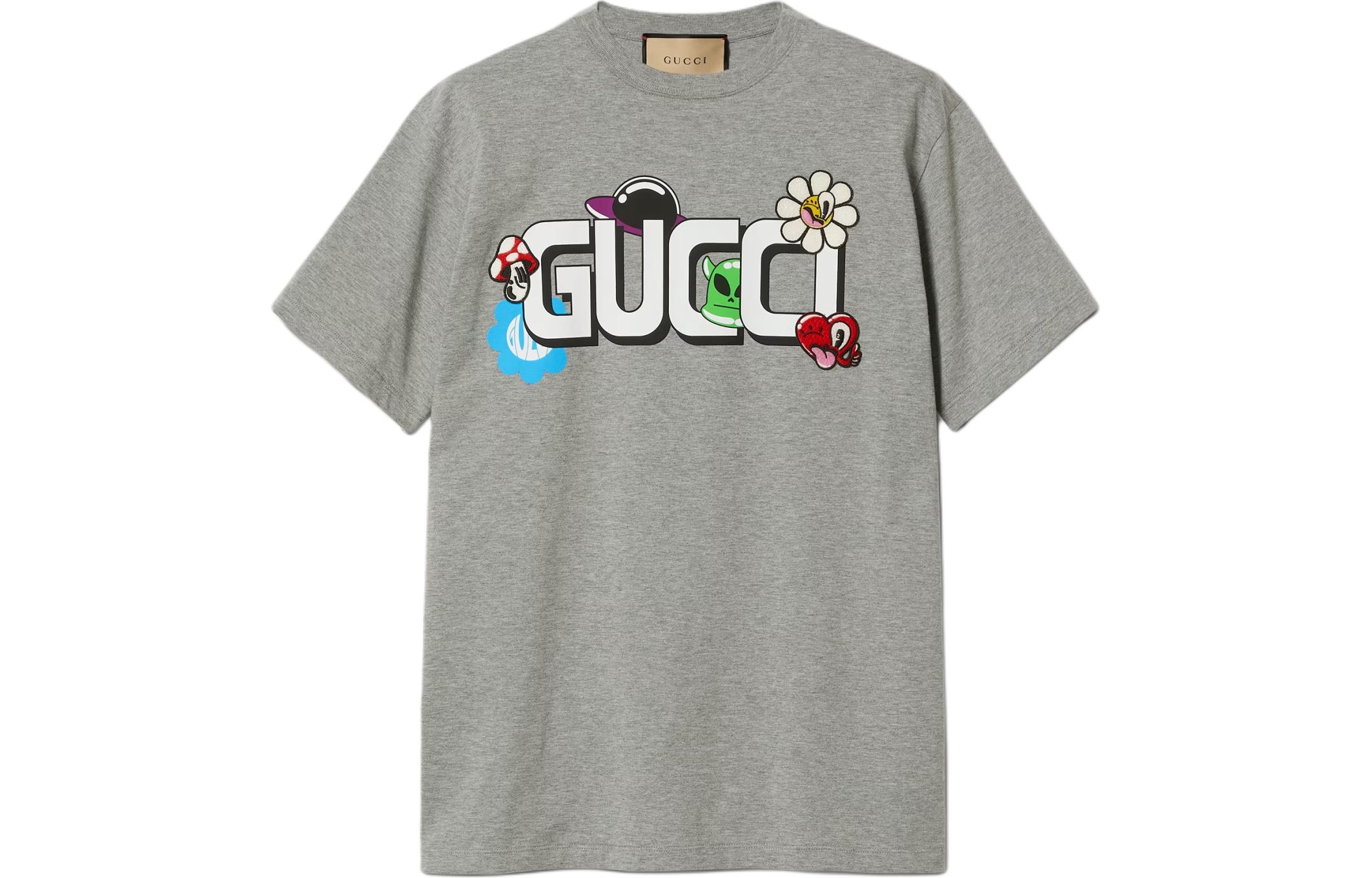 GUCCI SS24 Logo Print Crewneck Short Sleeve T-Shirt Grey 785345-XJGI5-1178