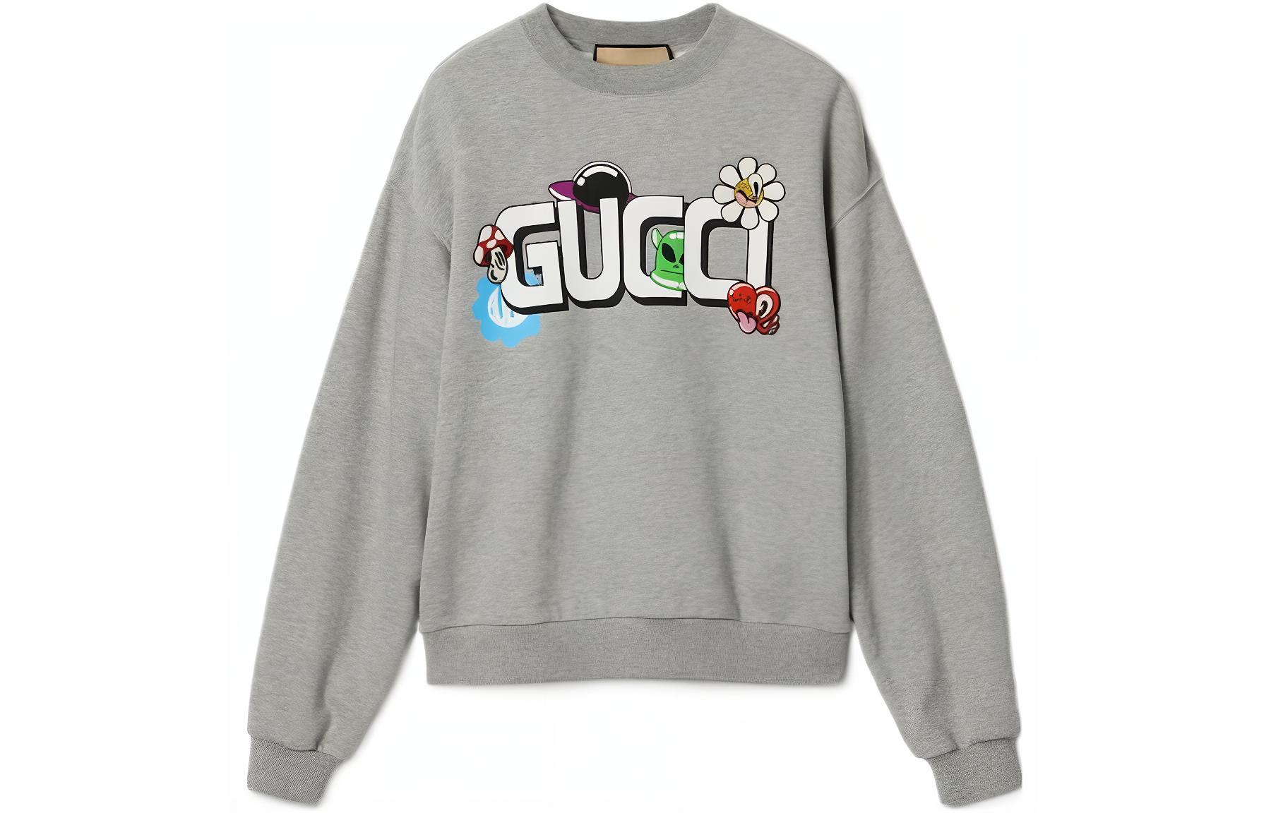 Gucci SS24 Logo Print Crewneck Sweatshirt Grey 768530-XJGIG-1178