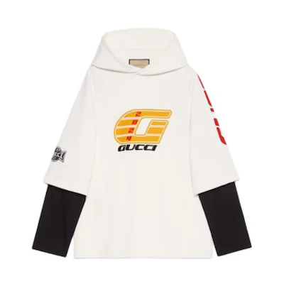 Gucci SS24 Logo Print Hooded Two-Layer Sweatshirt Off-White 773084-XJGBP-9095