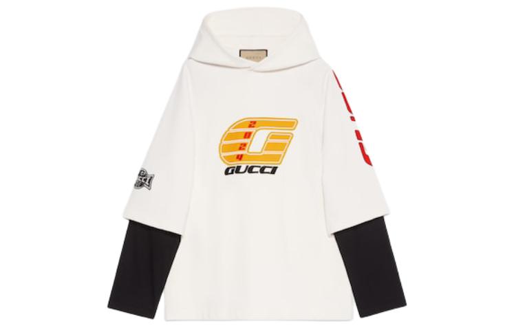 Order Gucci SS24 標誌印花連帽雙層衛衣 米白色 773084-XJGBP-9095