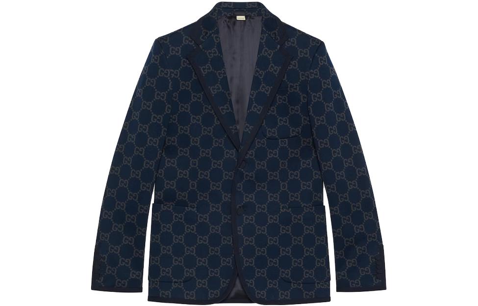 Order Gucci SS24 Navy Blue Monogram Single-Breasted Long Sleeve Jacket 770398-ZAO35-4544