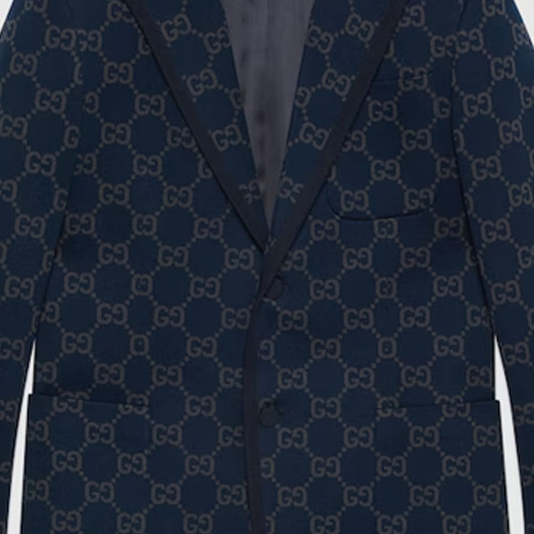 Cheap Gucci SS24 Navy Blue Monogram Single-Breasted Long Sleeve Jacket 770398-ZAO35-4544