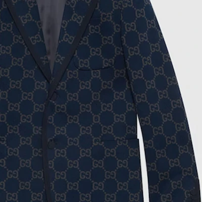 Gucci SS24 Navy Blue Monogram Single-Breasted Long Sleeve Jacket 770398-ZAO35-4544 1