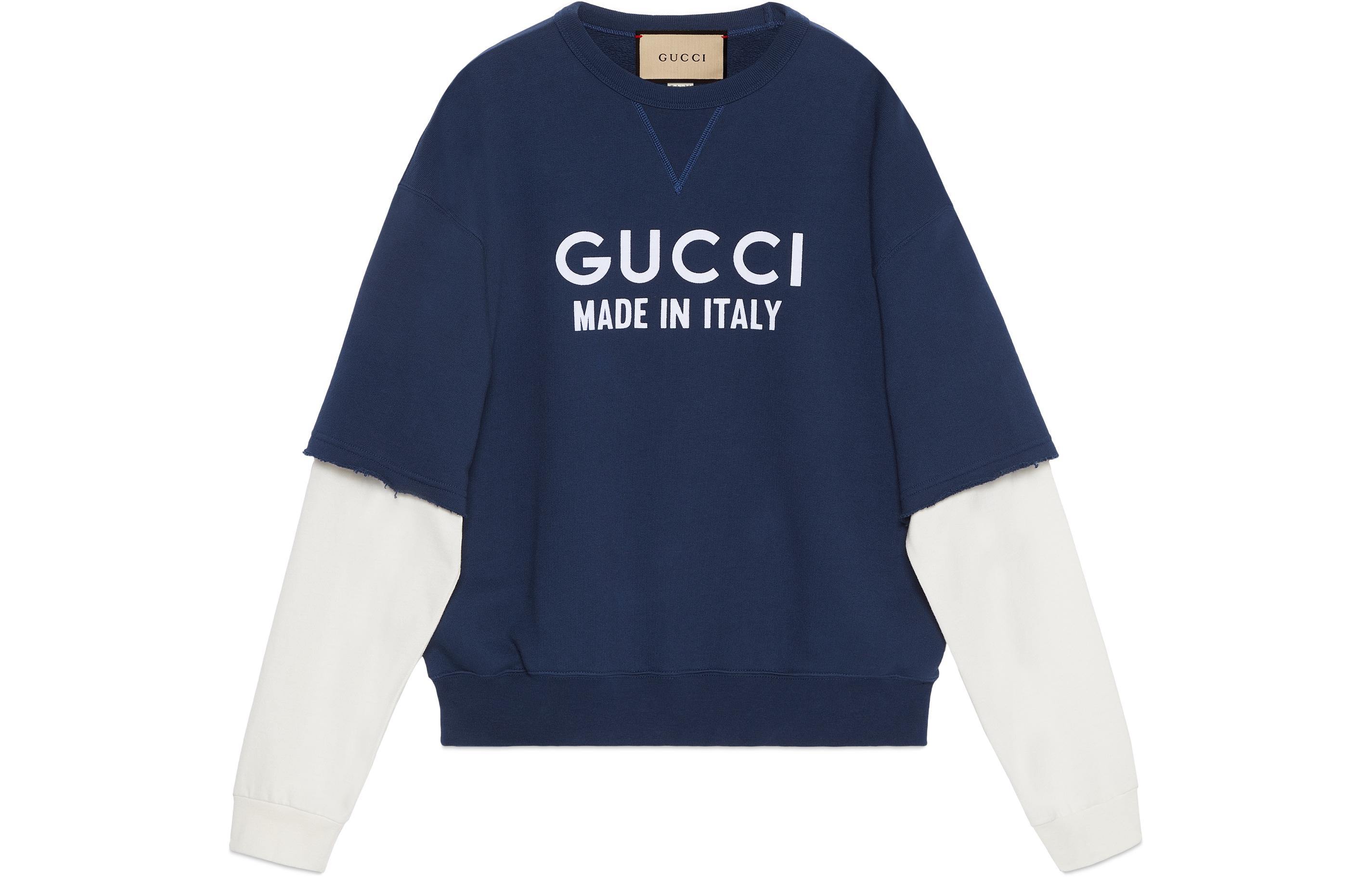 Gucci SS24 Navy Crewneck Sweatshirt with Logo Print 768458-XJF31-4713