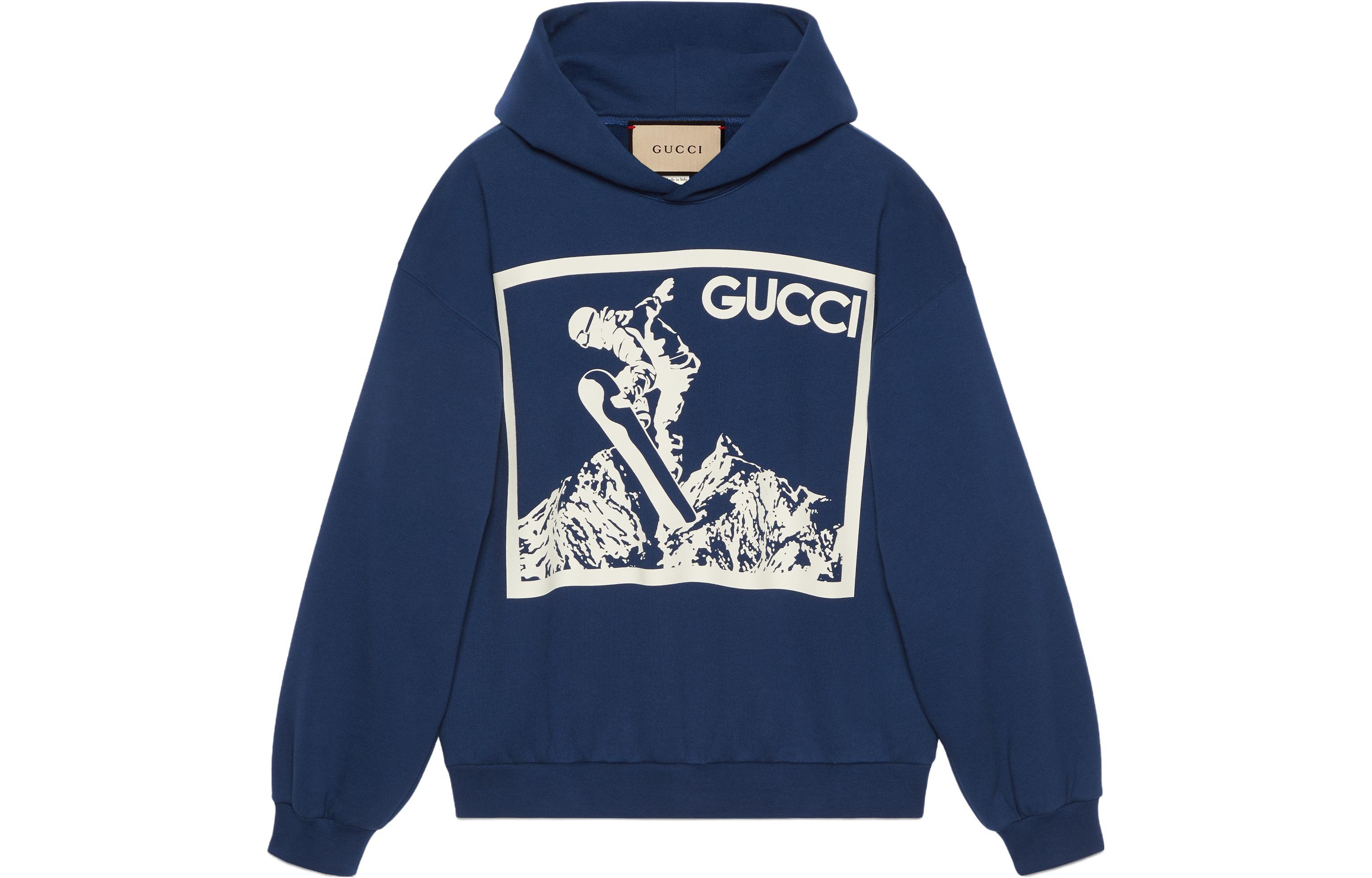 Gucci SS24 Navy Logo Snowboard Print Hoodie 771826-XJF3L-4622